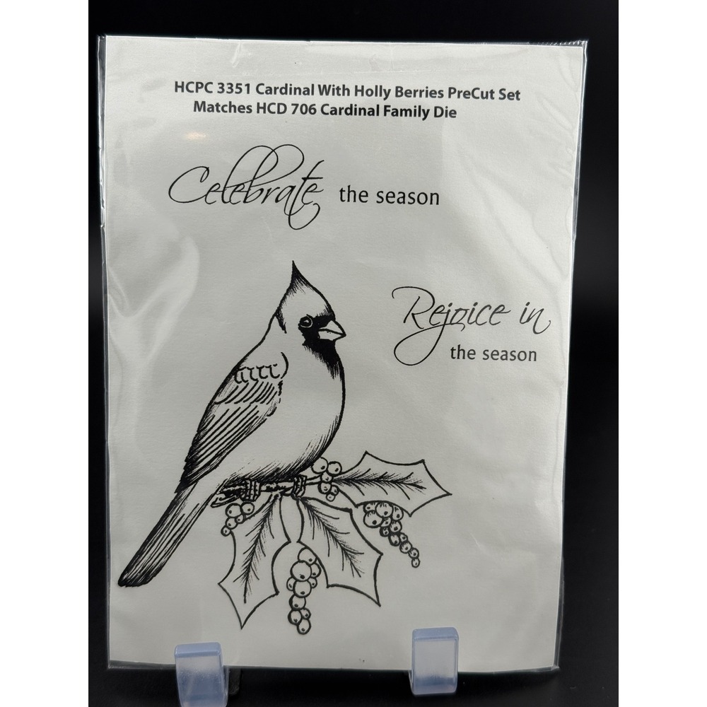 Heartfelt Creations Cardinal With Holly Berries PreCut Stamp Set 3351 Rubber